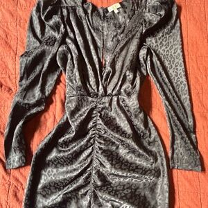 Ronny Kobo Collection Black Ruched leopard print dress